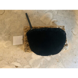 1960 Black Plush Faux Fur Wristlet Purse Bag Clutch